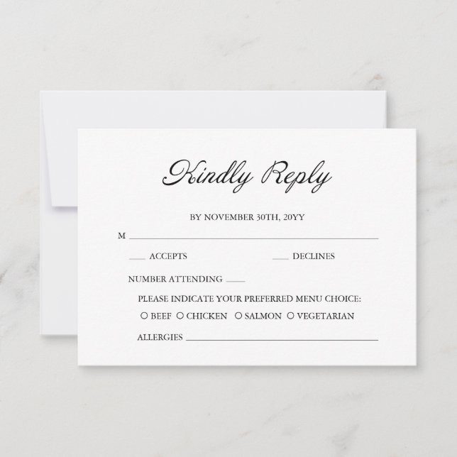 Modern Script Minimal Calligraphy White Wedding RSVP Card (Front)