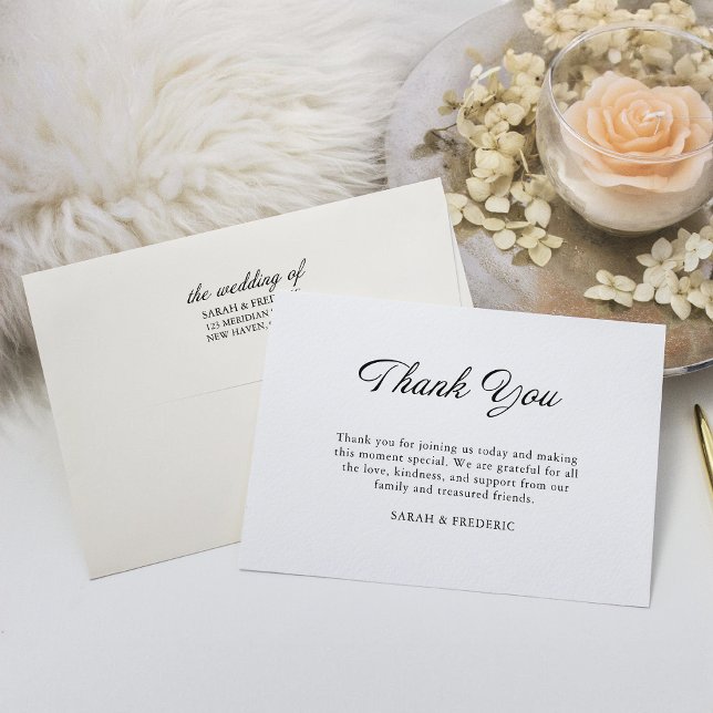 Modern Script Minimal Calligraphy White Wedding Thank You Card (Creator Uploaded)