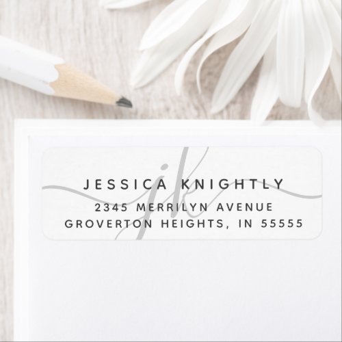 Modern Script Minimal Gray Monogram Initials Label