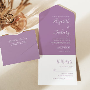 Modern Script Minimal Mauve Wedding All In One Invitation