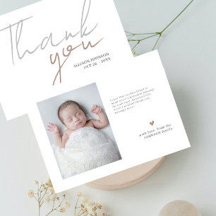 Modern Script Minimal Photo Baby Shower Thank You Card