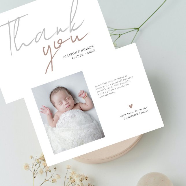 Modern Script Minimal Photo Baby Shower Thank You Card (Creator Uploaded)