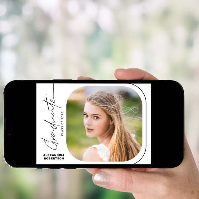 Modern Script Minimal Photo Graduation Party Invitation (Front Digital)