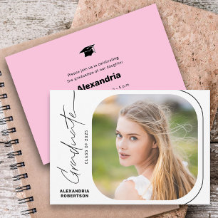 Modern Script Minimal Photo Graduation Party Invitation