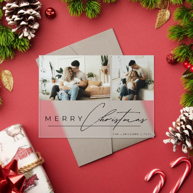 Modern Script Minimal Simple Photo Christmas Card Acrylic Invitations (Insitu (Holiday))