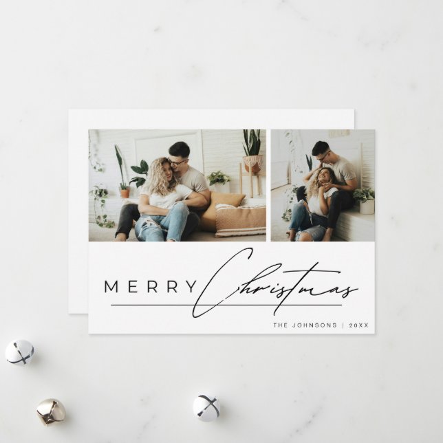 Modern Script Minimal Simple Photo Merry Christmas Holiday Card (Front/Back In Situ)