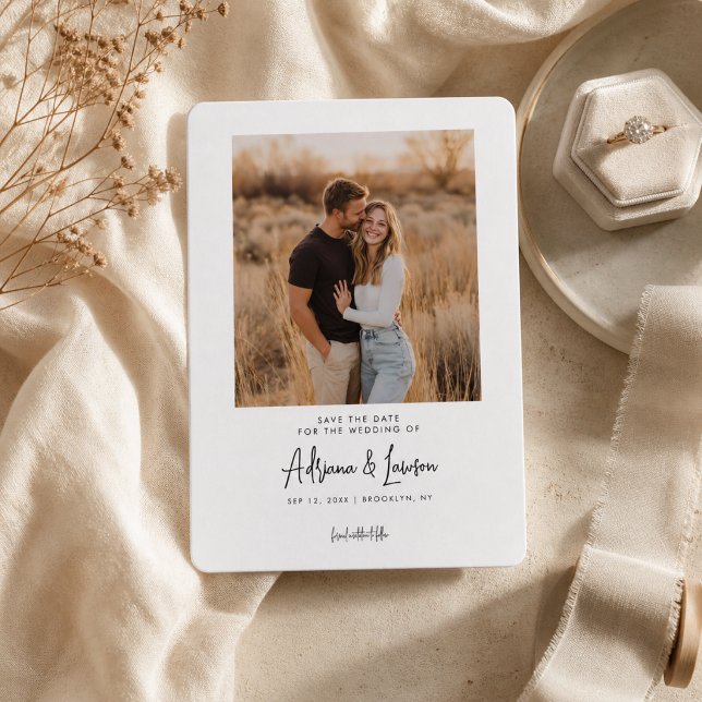 Modern Script Minimal Wedding Photo Save the Date (Creator Uploaded)
