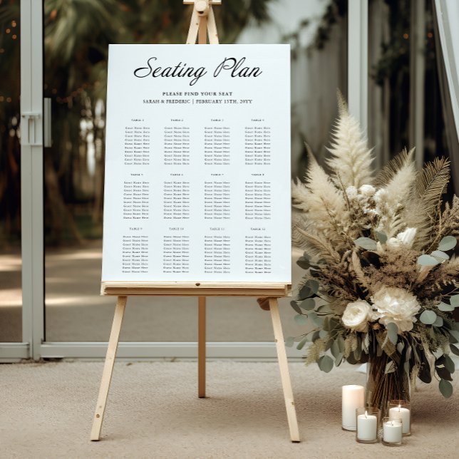 Modern Script Minimal White Wedding Seating Chart Foam Board (Creator Uploaded)
