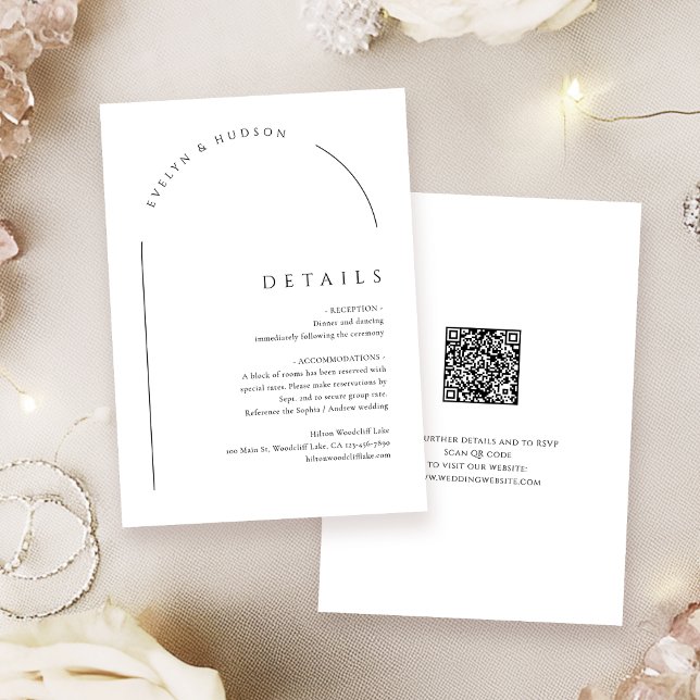 Modern Script Minimalist Arch QR code Details Note Card (Modern Script Minimalist Arch QR code Details Note Card)