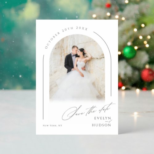 Modern Script Minimalist Arch Save The Date Letterpress Photo Cards