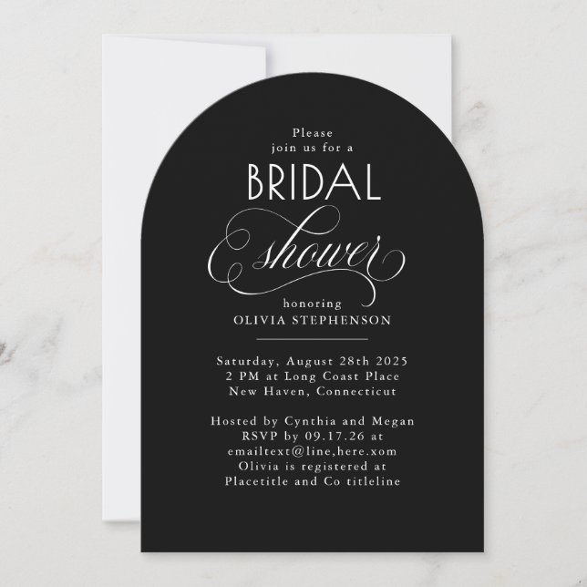 Modern Script Minimalist Black Bridal Shower Photo Invitation (Front)