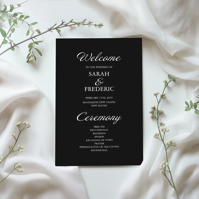 Modern Script Minimalist Black Wedding Program (Creator Uploaded)