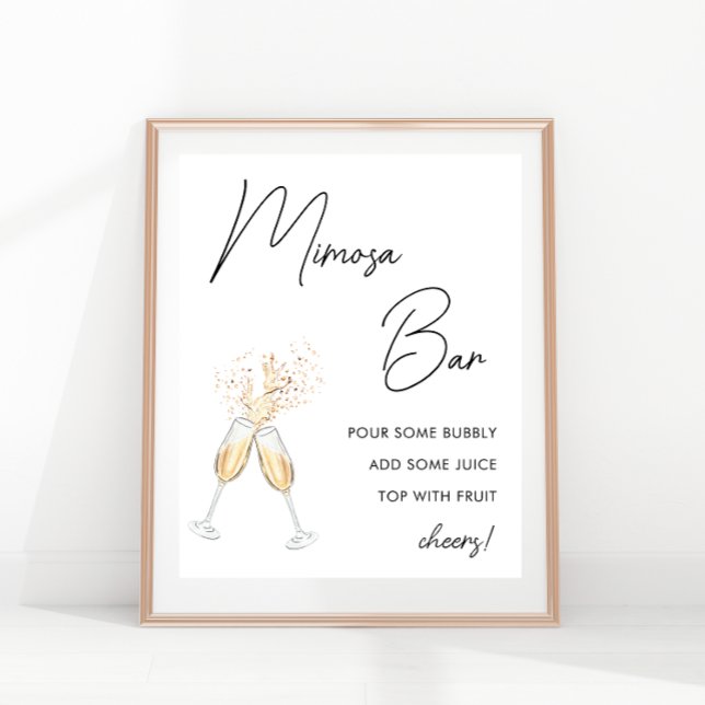 Modern Script Minimalist Bridal Shower Mimosa Bar  Poster (Creator Uploaded)