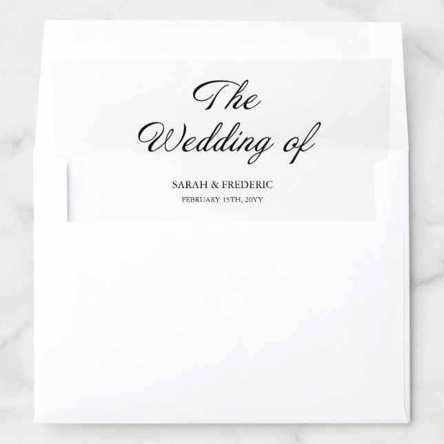 Modern Script Minimalist Calligraphy White Wedding Envelope Liner (In Envelope)