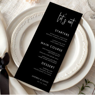 Modern Script Minimalist Let's Eat Black Wedding Menu