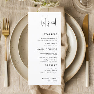 Modern Script Minimalist Let's Eat White Wedding Menu