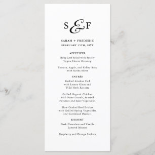 Modern Script Minimalist Monogram White Wedding Menu