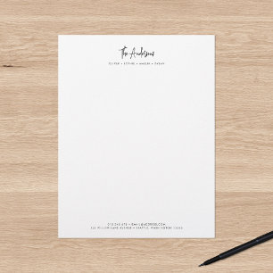 Modern Script Minimalist Personalized Family Name Letterhead