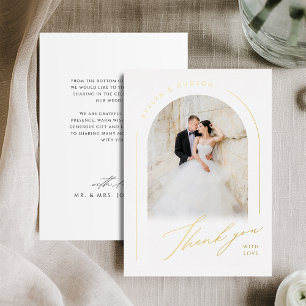 Modern Script Minimalist Photo Arch Thank you Foil Holiday Card