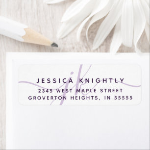 Modern Script Minimalist Purple Monogram Initials Label