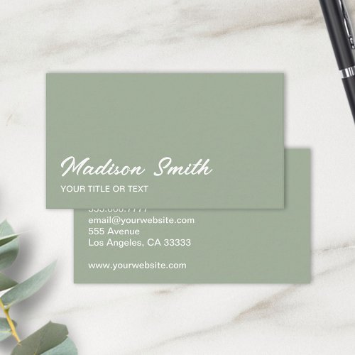 Modern Script Minimalist Sage Green Professional Business Card