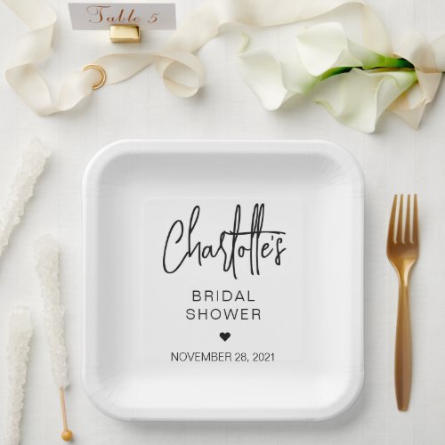Modern Script Minimalist Simple Bridal Shower Paper Plates