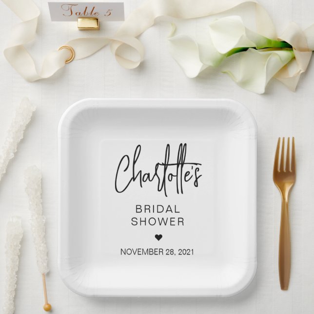 Modern Script Minimalist Simple Bridal Shower Paper Plates (Wedding)
