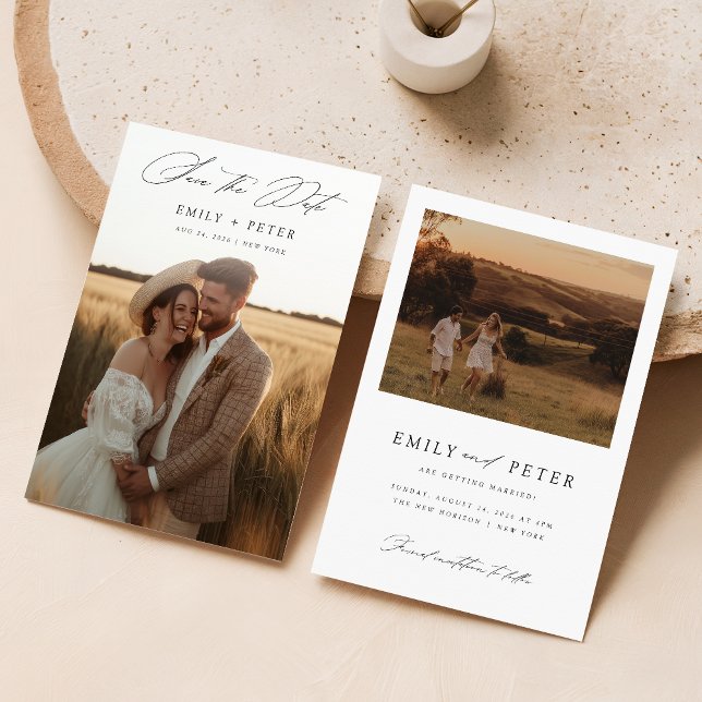 Modern Script Minimalist Wedding Photo Save The Date (Creator Uploaded)