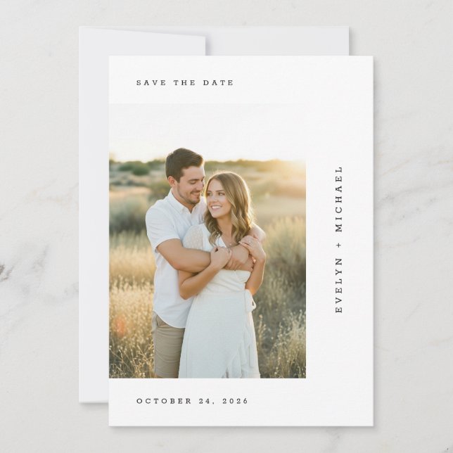 Modern Script Minimalist Wedding Photo Save The Date (Front)
