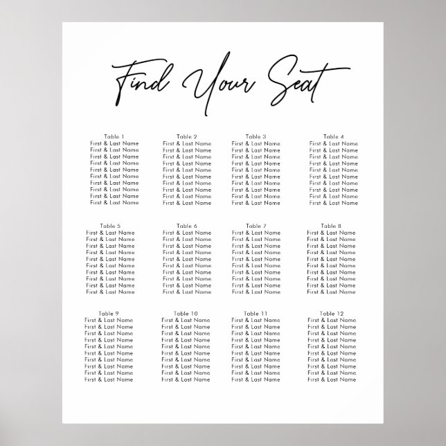 Modern Script Minimalist Wedding Seating Chart  (Front)