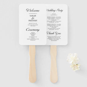 Modern Script Minimalist White Wedding Program Hand Fan