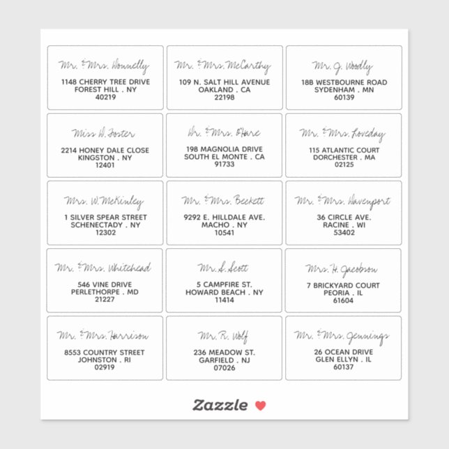 Modern Script Minimalistic Wedding Guest Address Sticker (Sheet)
