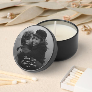 Modern Script Minimalistic Wedding Photo Mini Candle Favors
