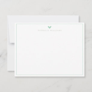 Modern Script Mint Green Heart Border Monogram Note Card