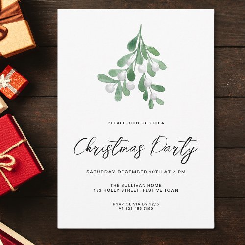 Modern Script Mistletoe Christmas Party Invitation