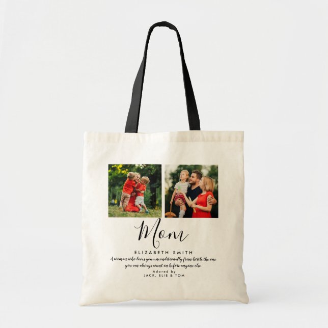Modern Script Mom Quote Photo Tote Bag (Front)
