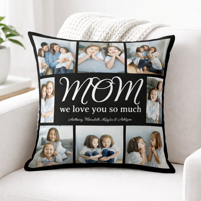 Modern Script Mom We Love You Photo Collage XO  Throw Pillow (Creator Uploaded)