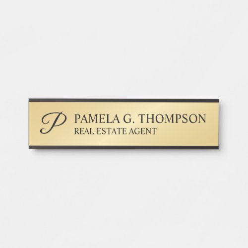 Modern Script Monogram Black and Gold Door Sign