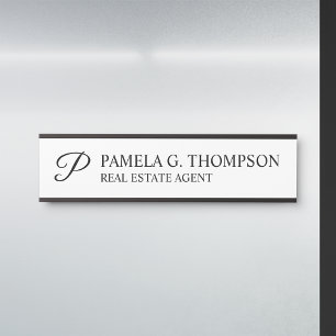 Modern Script Monogram Black and White Door Sign