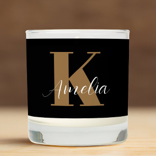 Modern Script Monogram Black Gold Scented Candle