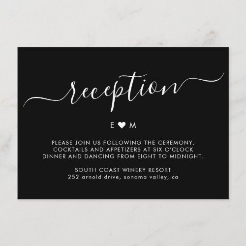 Modern Script Monogram Black Wedding Reception Enclosure Card