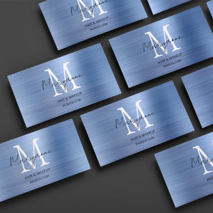 Modern Script Monogram Blue Business Card