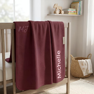 Modern Script Monogram Burgundy & Pink Custom Baby Blanket