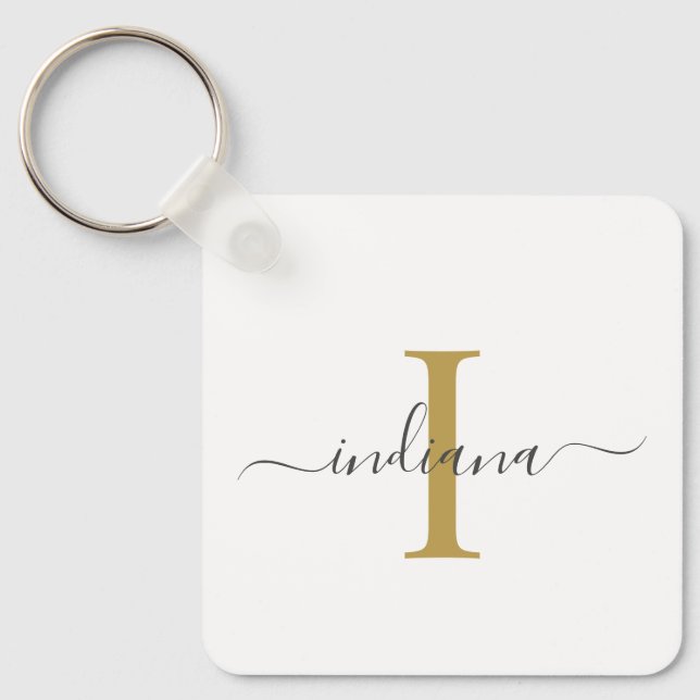 Modern Script Monogram Elegant Name Keychain (Front)
