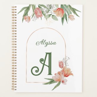 Modern Script Monogram Girly Floral & Foliage 2023