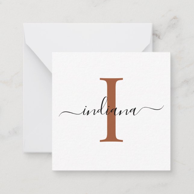 Modern Script Monogram Hand-Lettered Black and Tan Note Card (Back)