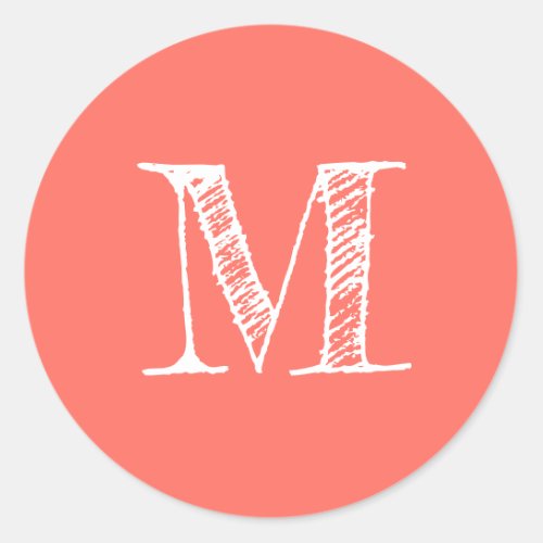 Modern Script Monogram Initial Coral Label