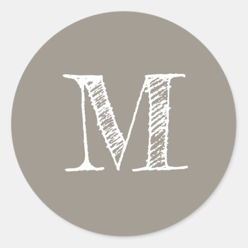 Modern Script Monogram Initial Gray Label