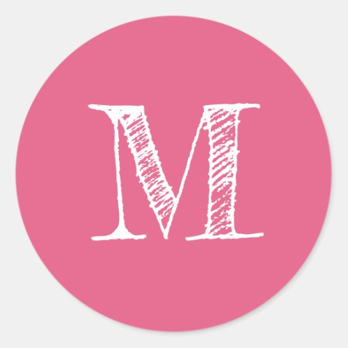 Modern Script Monogram Initial Hot Pink Label