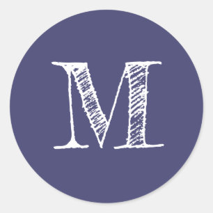 Modern Script Monogram Initial Navy Blue Label